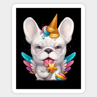 White French Bulldog Ice Cream Unicorn Sticker